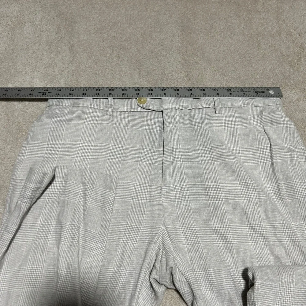 Banana Republic Tailored Fit Pants Mens 35x32 White Grey Glen Plaid Linen Blend